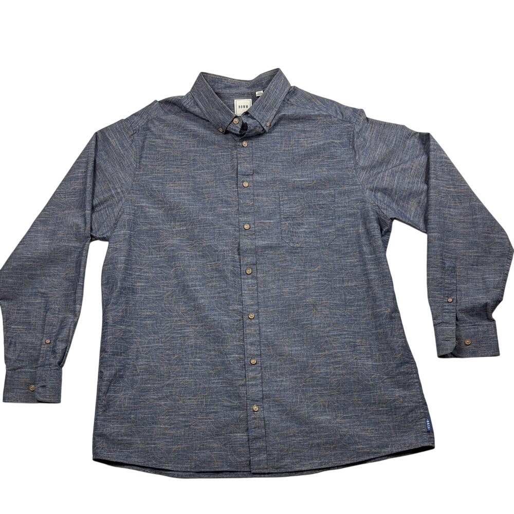 ROWM Long Sleeve Button Down Shirt Mens Size XLT Blue 85%‎ Cotton